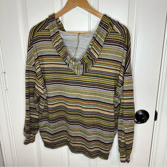 Earthbound Yellow Green White Striped Pullover Hoodie Sz S Mermaid Bonfire Boho - Picture 3 of 8